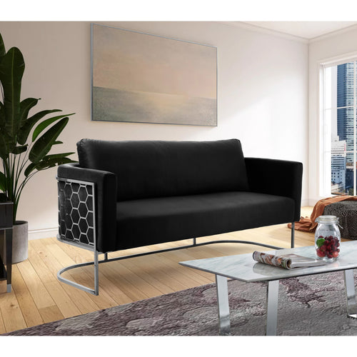 Casa 75.5" Velvet Upholstered Sofa in Black