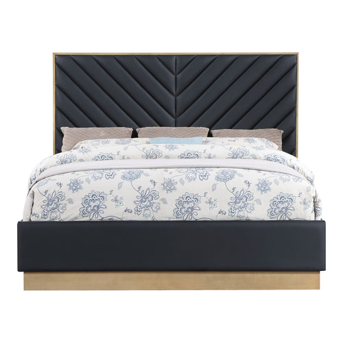 Casa Vegan Leather Upholstered King Bed (3 Boxes) in Black