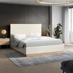 Casa Vegan Leather Upholstered Queen Bed (3 Boxes) in Cream