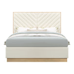Casa Vegan Leather Upholstered Queen Bed (3 Boxes) in Cream
