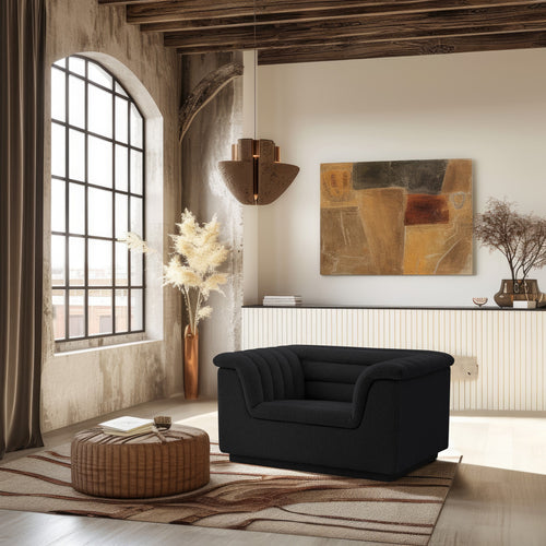 Cascade Boucle Fabric Upholstered Chair in Black