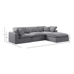Comfy 119" Velvet Upholstered 4pc. Modular Sectional in Grey