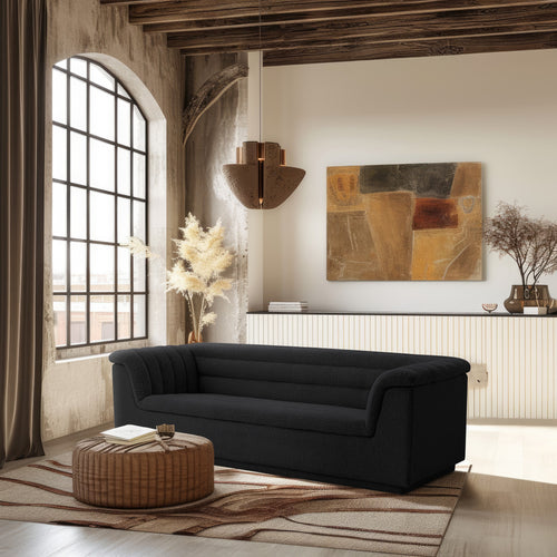 Cascade 94" Boucle Fabric Upholstered Sofa in Black