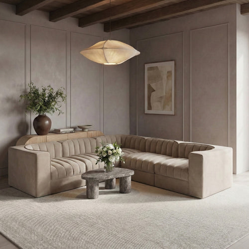 Rummi Velvet Performance Fabric Upholstered 5pc. Modular Sectional in Beige