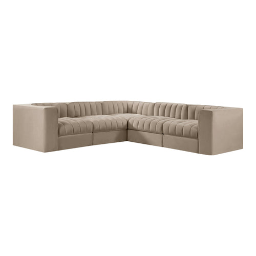 Rummi Velvet Performance Fabric Upholstered 5pc. Modular Sectional in Beige