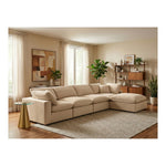 Comfy 158" Velvet Upholstered 5pc. Modular Sectional in Beige