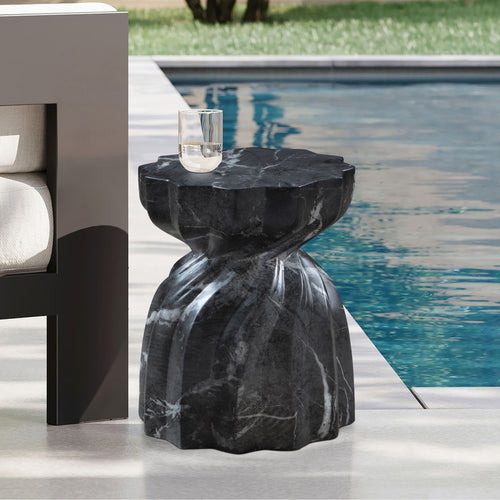 Caserta Marble Finish Concrete Indoor / Outdoor End Table in Black