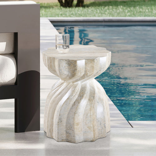 Caserta Travertine Finish Concrete Indoor / Outdoor End Table in Natural
