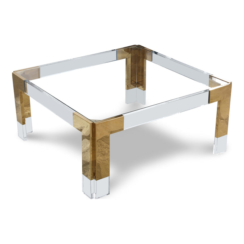 Casper Square Glass Top, Acrylic And Metal Base Coffee Table in Gold