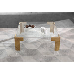 Casper Square Glass Top, Acrylic And Metal Base Coffee Table in Gold