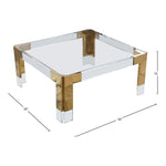 Casper Square Glass Top, Acrylic And Metal Base Coffee Table in Gold