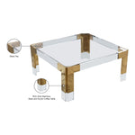 Casper Square Glass Top, Acrylic And Metal Base Coffee Table in Gold