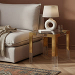 Casper Glass Top, Acrylic And Metal Base End / Side Table in Gold