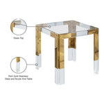 Casper Glass Top, Acrylic And Metal Base End / Side Table in Gold