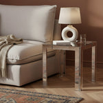 Casper Glass Top, Acrylic And Metal Base End / Side Table in Chrome