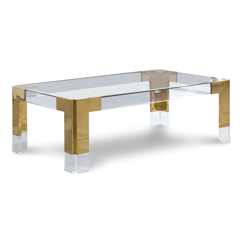 Casper Rectangular Glass Top, Acrylic And Metal Base Coffee Table in Gold
