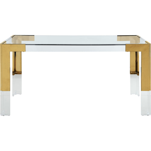 Casper 60" Glass Top, Acrylic And Steel Base Dining Table in Gold