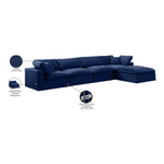 Comfy 158" Velvet Upholstered 5pc. Modular Sectional in Navy