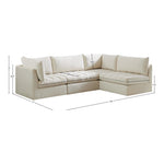 Jacob 103" Velvet Upholstered 4pc. Modular Sectional in Cream