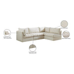 Jacob 103" Velvet Upholstered 4pc. Modular Sectional in Cream