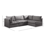Jacob 103" Velvet Upholstered 4pc. Modular Sectional in Grey