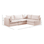 Jacob 103" Velvet Upholstered 4pc. Modular Sectional in Pink