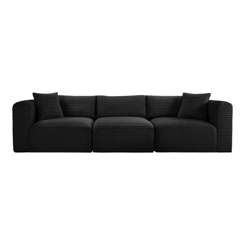 Shaggy 109" Corduroy Performance Fabric Upholstered 3 pc. Modular Sofa in Black