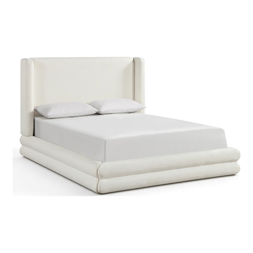 Chandra Linen Textured Fabric Upholstered King Bed in Cream