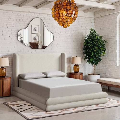 Chandra Linen Textured Fabric Upholstered King Bed in Cream