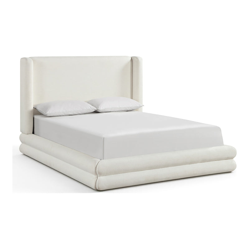 Chandra Linen Textured Fabric Upholstered Queen Bed in Cream