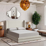 Chandra Linen Textured Fabric Upholstered Queen Bed in Cream