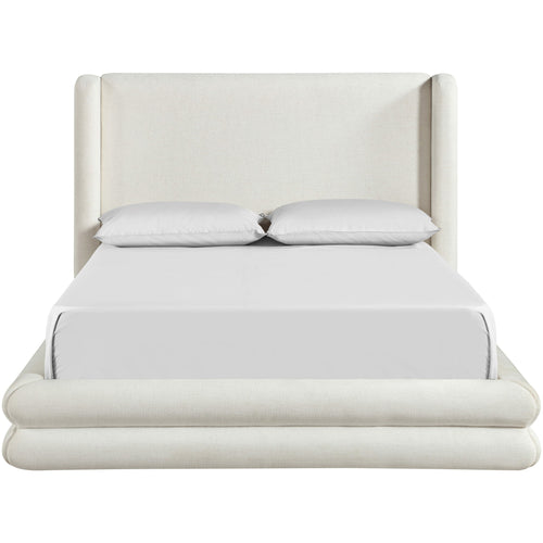 Chandra Linen Textured Fabric Upholstered Queen Bed in Cream