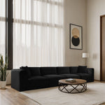 Shaggy 140" Corduroy Performance Fabric Upholstered 4 pc. Modular Sofa in Black