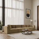 Shaggy 140" Corduroy Performance Fabric Upholstered 4 pc. Modular Sofa in Camel