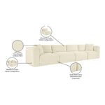 Shaggy 140" Corduroy Performance Fabric Upholstered 4 pc. Modular Sofa in Cream