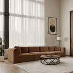 Shaggy 140" Corduroy Performance Fabric Upholstered 4 pc. Modular Sofa in Saddle