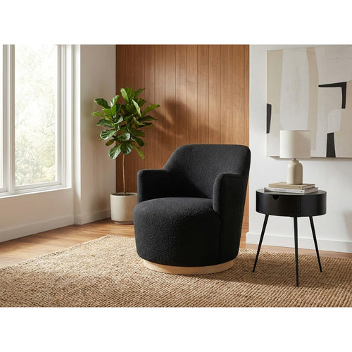 Clarita Boucle Fabric Upholstered Swivel Accent Chair in Black