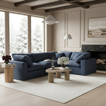 Comfy 119" Linen Textured Fabric Upholstered 4pc. Modular Sectional in Navy