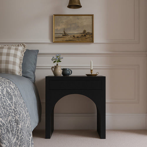 August Oak Veneer Nightstand in Black