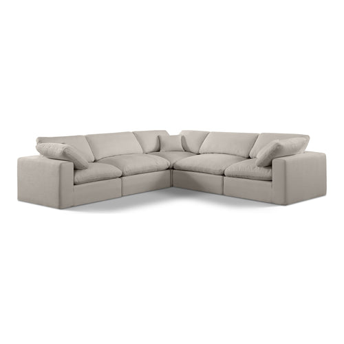 Comfy 119" Linen Textured Fabric Upholstered 5pc. Modular Sectional in Beige