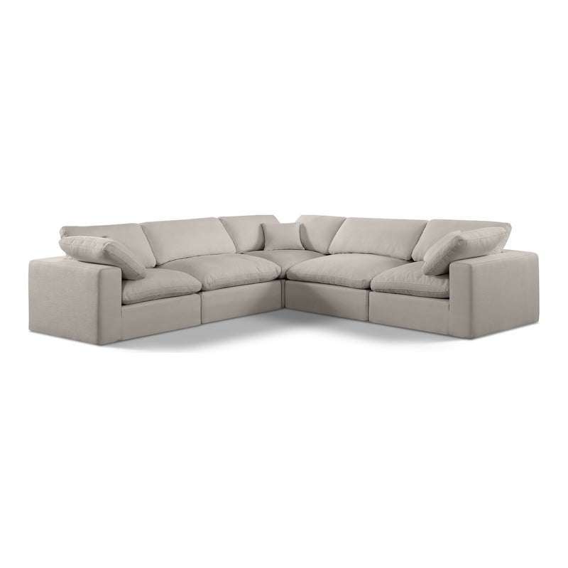 Comfy 119" Linen Textured Fabric Upholstered 5pc. Modular Sectional in Beige