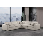 Comfy 119" Linen Textured Fabric Upholstered 5pc. Modular Sectional in Beige