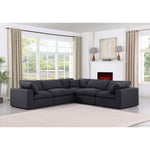 Comfy 119" Linen Textured Fabric Upholstered 5pc. Modular Sectional in Black