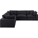 Comfy 119" Linen Textured Fabric Upholstered 5pc. Modular Sectional in Black
