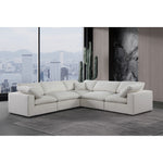 Comfy 119" Linen Textured Fabric Upholstered 5pc. Modular Sectional in Cream