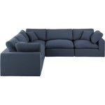 Comfy 119" Linen Textured Fabric Upholstered 5pc. Modular Sectional in Navy