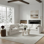 Comfy 119" Linen Textured Fabric Upholstered 5pc. Modular Sectional in White