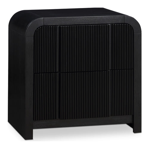 Fluted Solid Wood And Oak Veneer Nightstand in Black