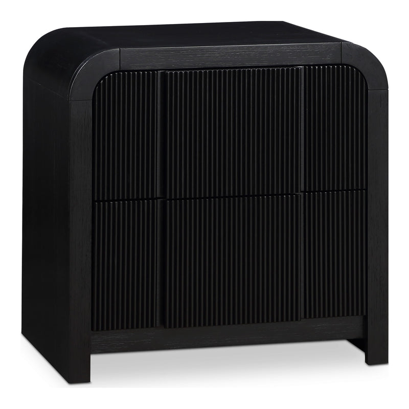 Fluted Solid Wood And Oak Veneer Nightstand in Black