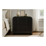 Fluted Solid Wood And Oak Veneer Nightstand in Black